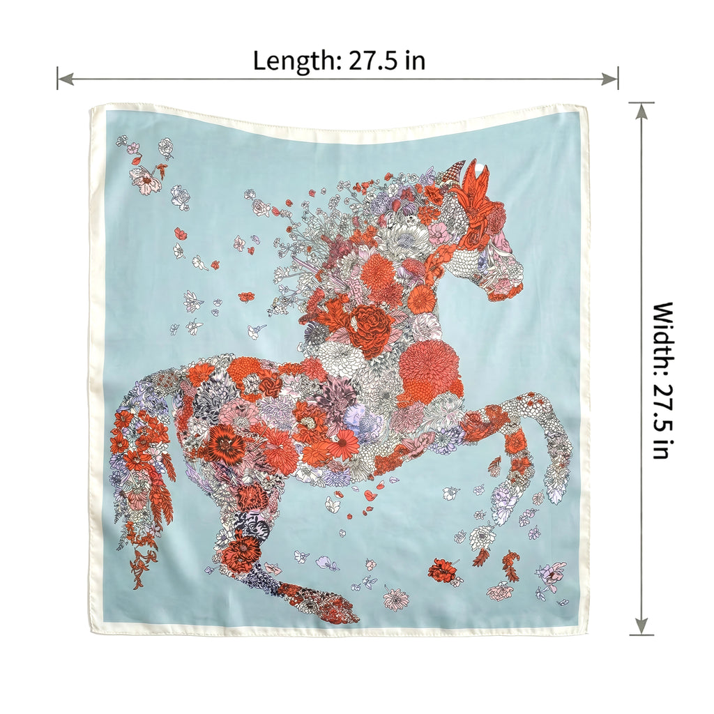 Anna-Kaci Women's Square Floral Horse Silk Feel Satin Scarf Lightweight Wrap 27.5 Inch