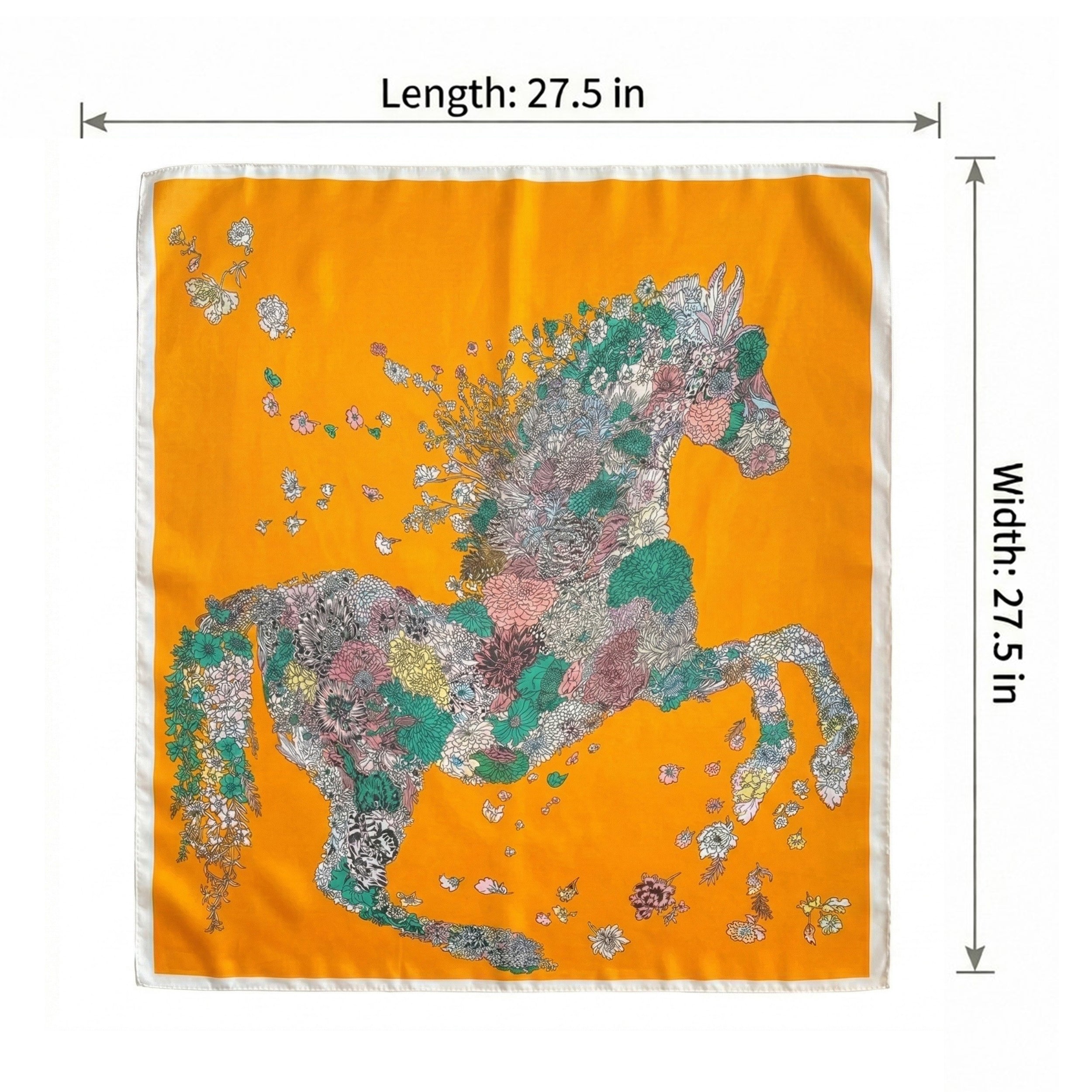 Anna-Kaci Women's Square Floral Horse Silk Feel Satin Scarf Lightweight Wrap 27.5 Inch