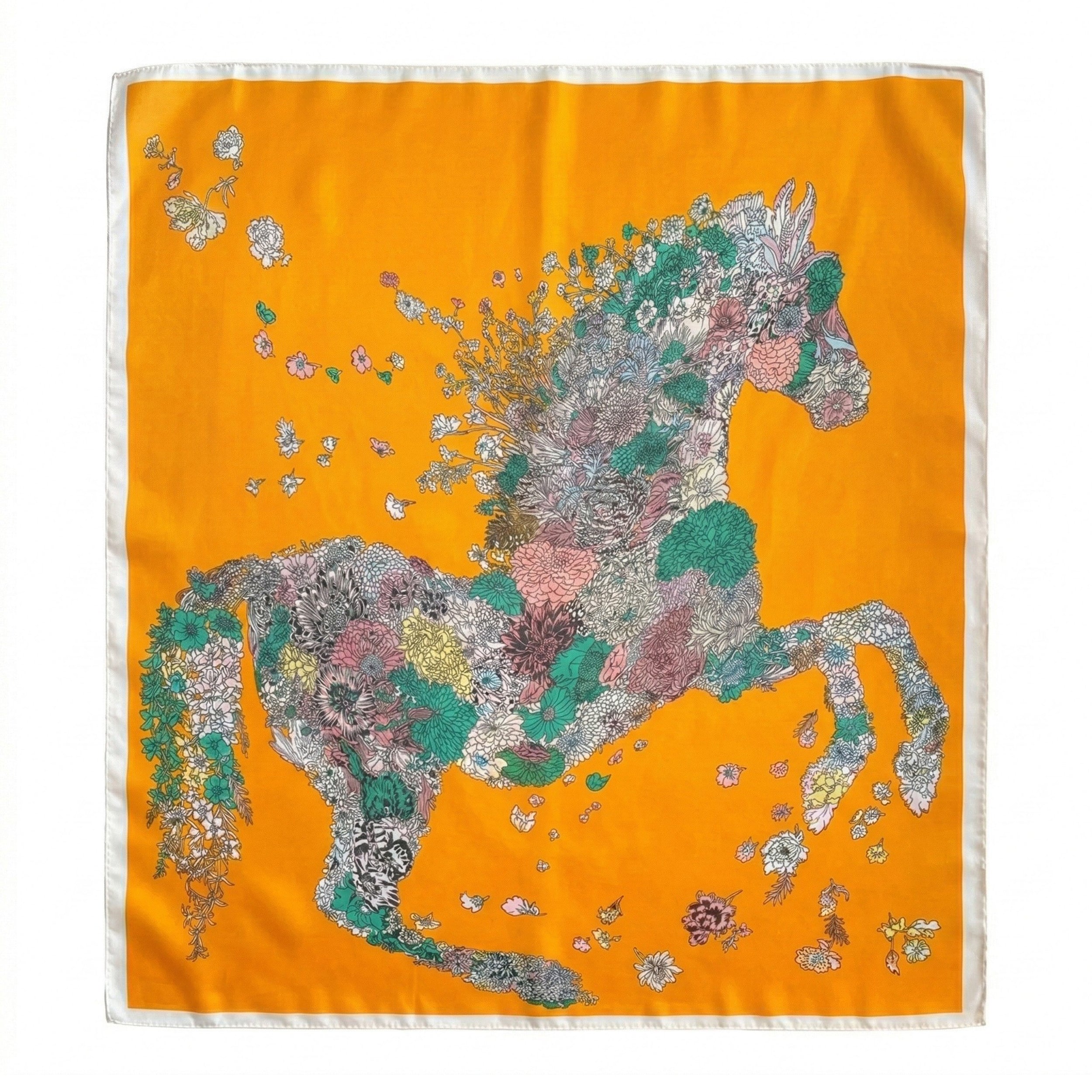 Anna-Kaci Women's Square Floral Horse Silk Feel Satin Scarf Lightweight Wrap 27.5 Inch