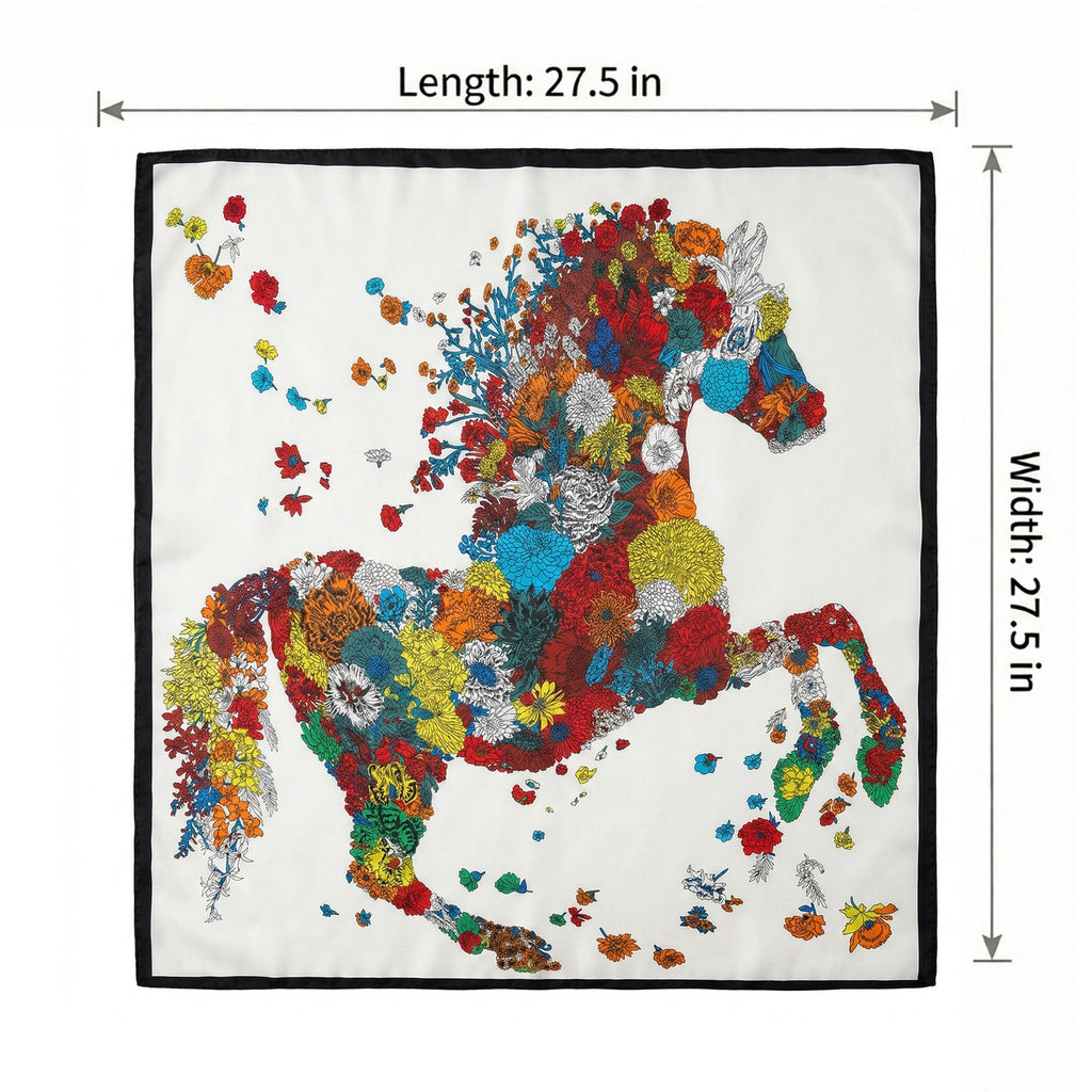 Anna-Kaci Women's Square Floral Horse Silk Feel Satin Scarf Lightweight Wrap 27.5 Inch
