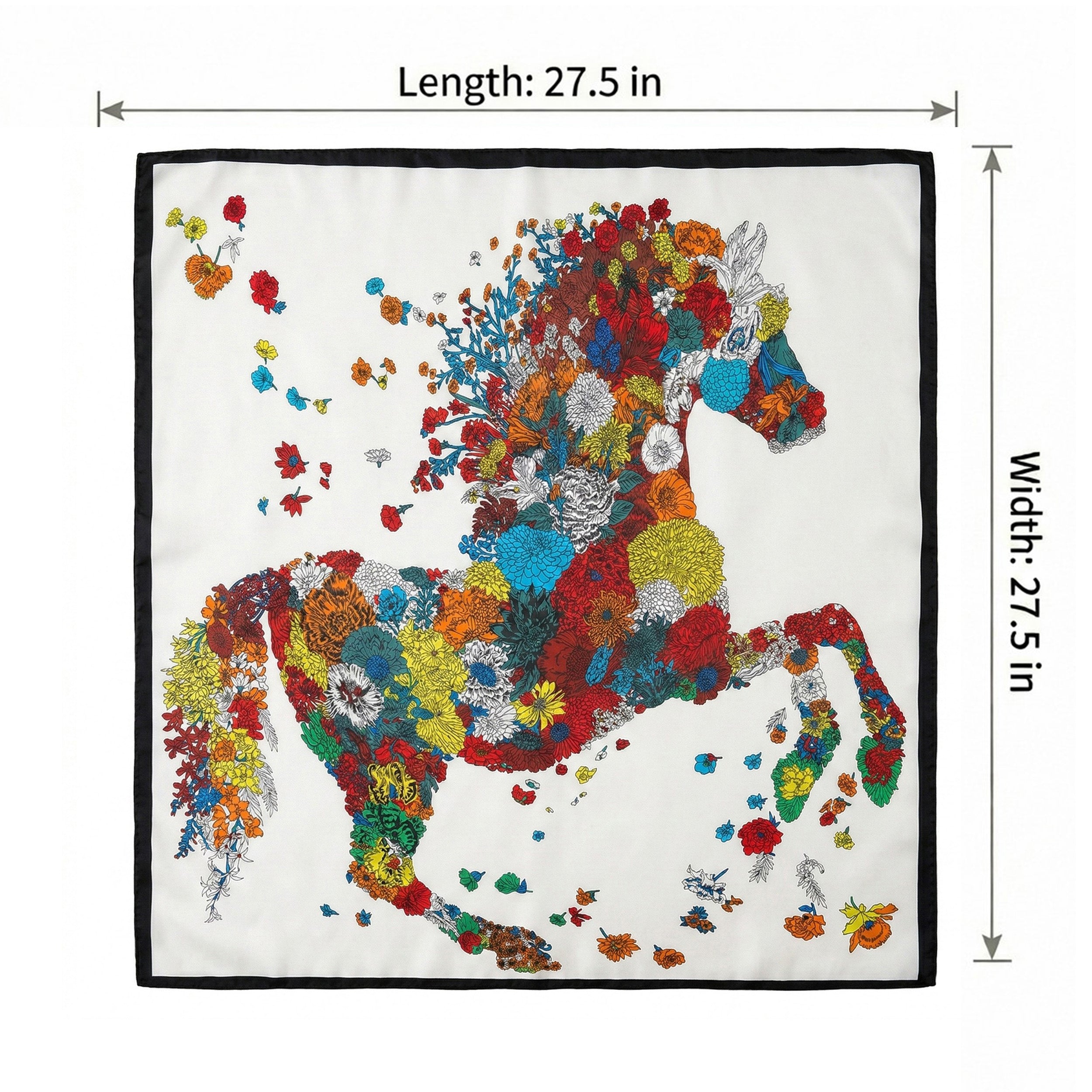 Anna-Kaci Women's Square Floral Horse Silk Feel Satin Scarf Lightweight Wrap 27.5 Inch