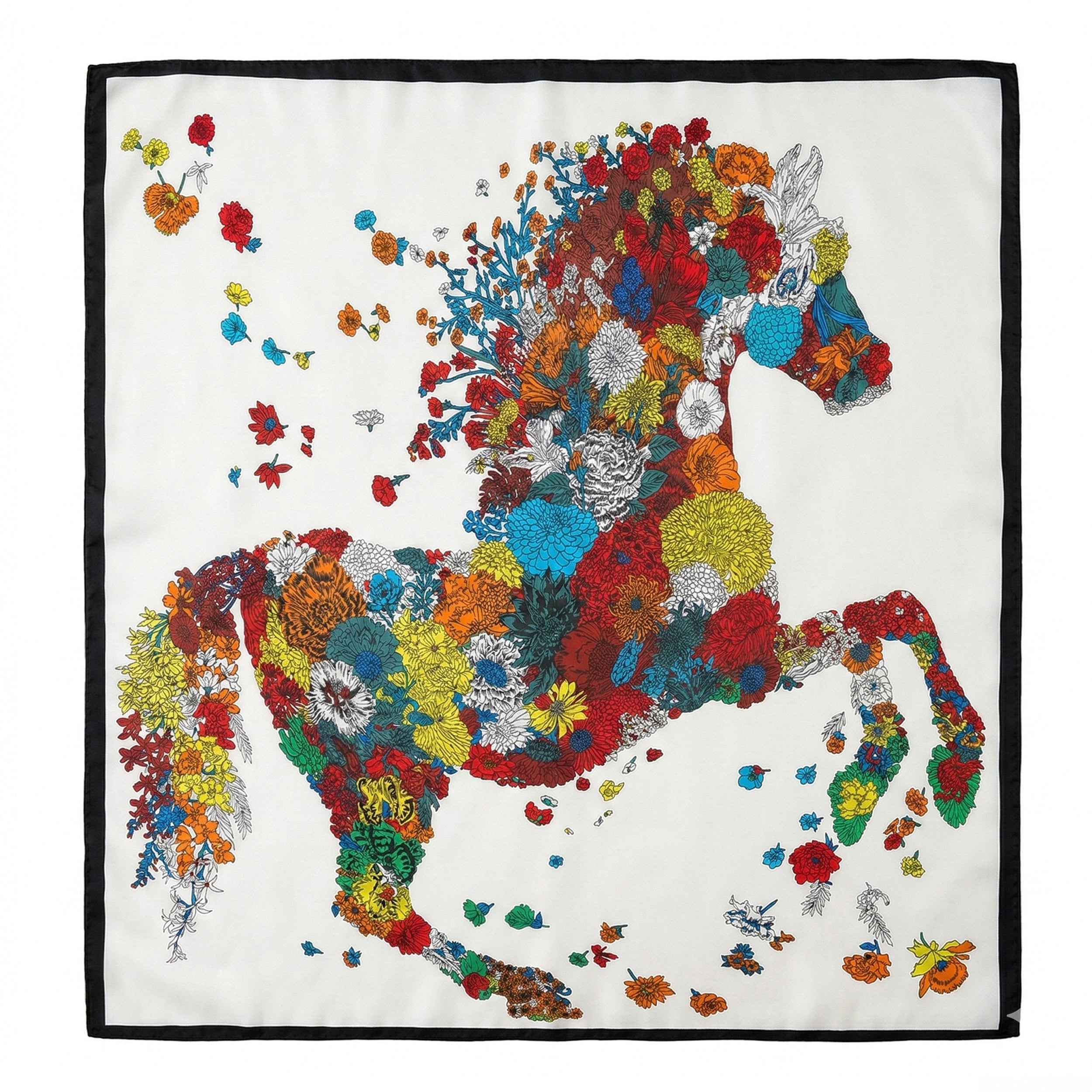 Anna-Kaci Women's Square Floral Horse Silk Feel Satin Scarf Lightweight Wrap 27.5 Inch