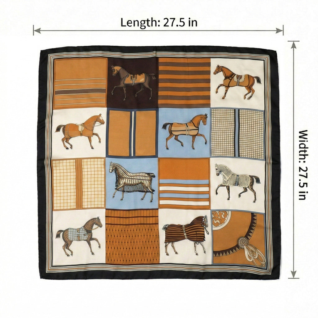 Anna-Kaci Women's Square Equestrian Horse Satin Scarf Lightweight Silk Feel Wrap 27.5 Inch