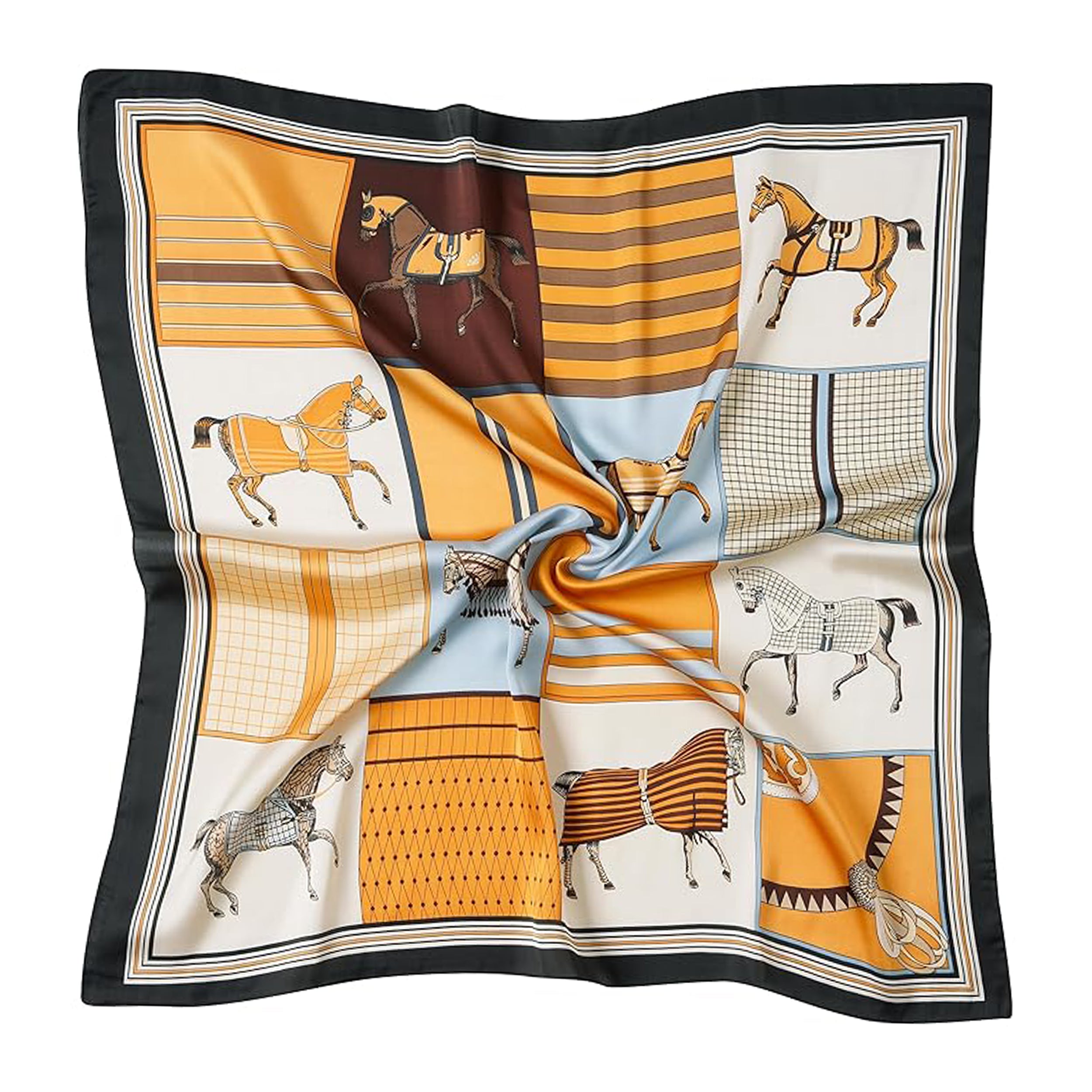 Anna-Kaci Women's Square Equestrian Horse Satin Scarf Lightweight Silk Feel Wrap 27.5 Inch
