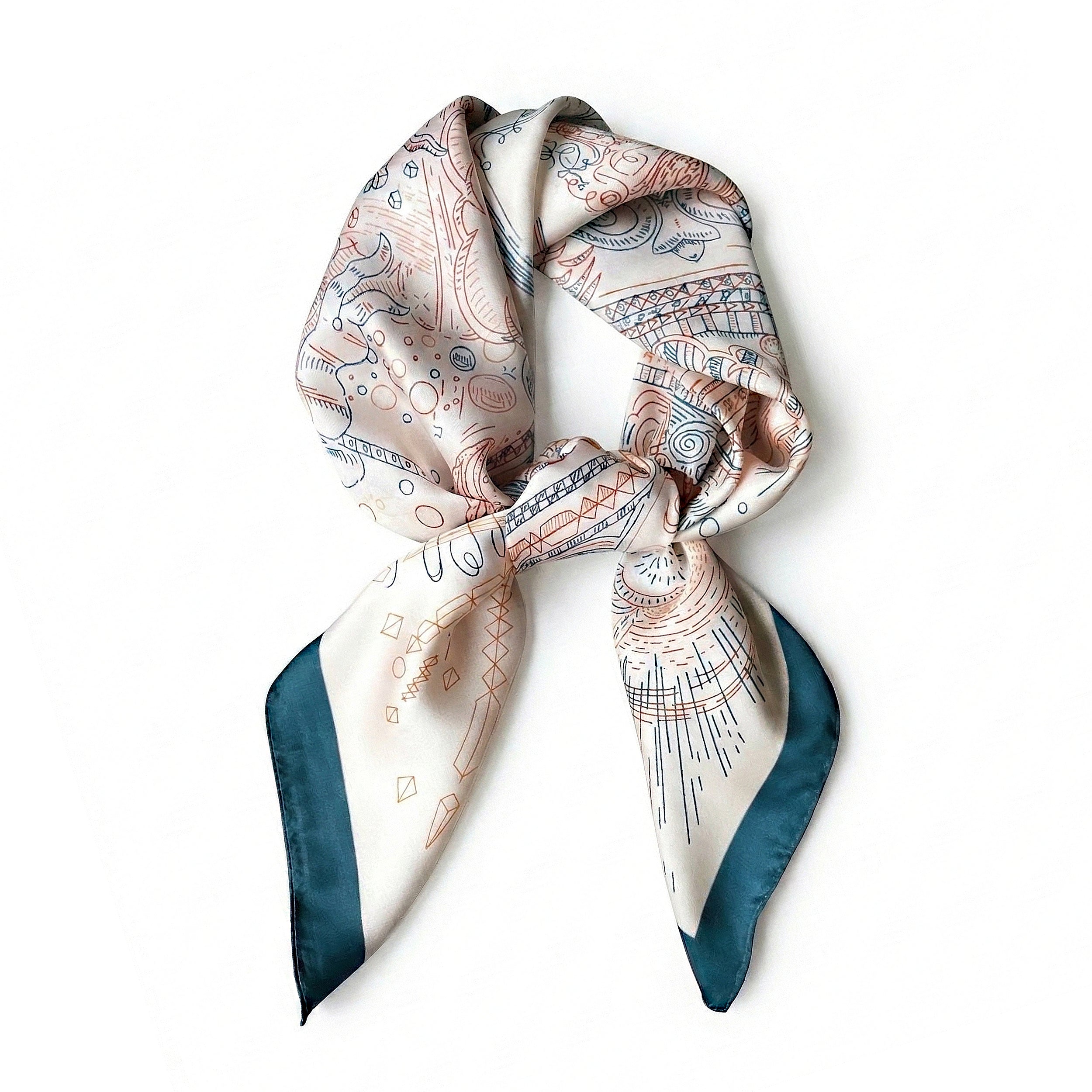 Anna-Kaci Women's Square Artistic Line Print Satin Scarf Lightweight Silk Touch Wrap 27.5 Inch
