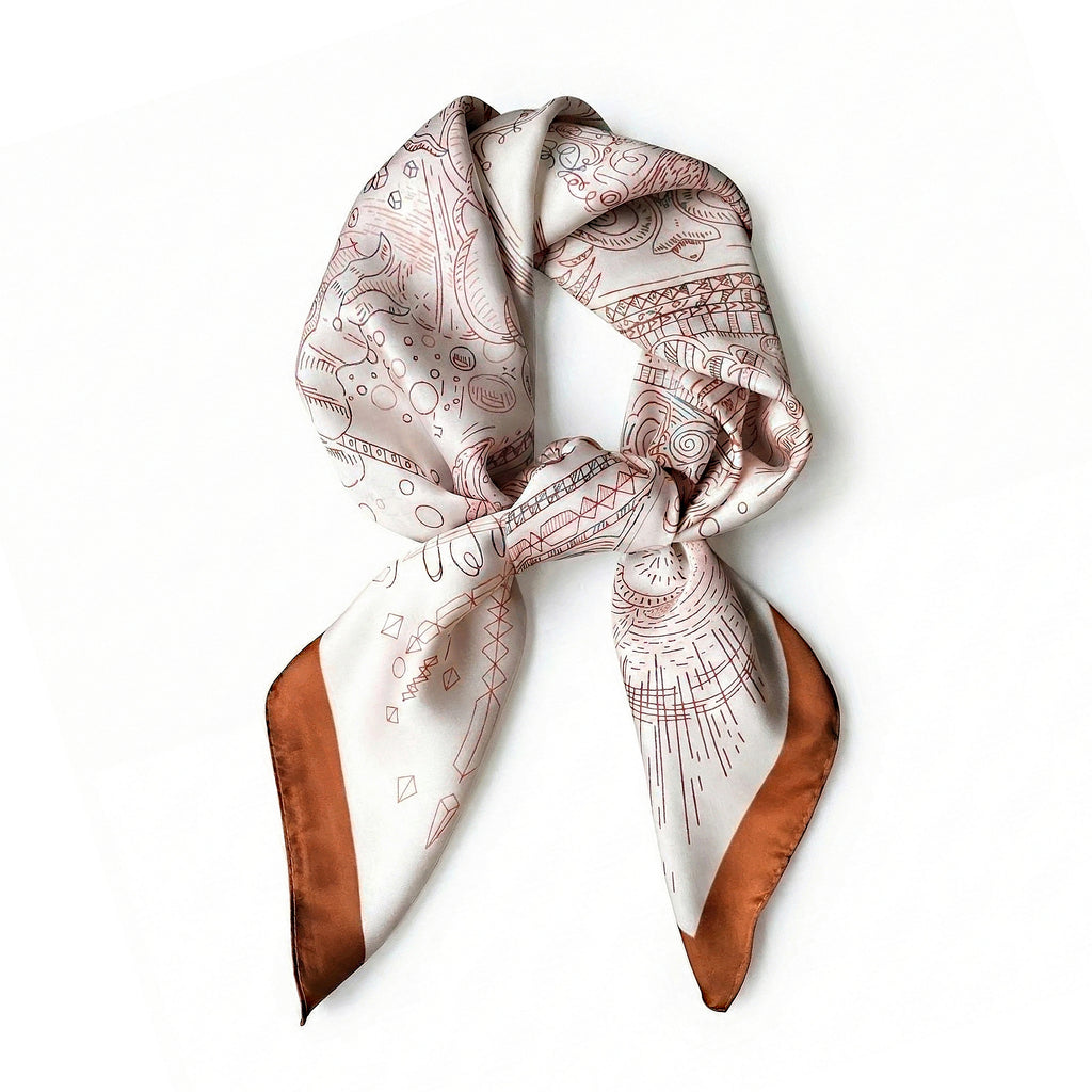 Anna-Kaci Women's Square Artistic Line Print Satin Scarf Lightweight Silk Touch Wrap 27.5 Inch