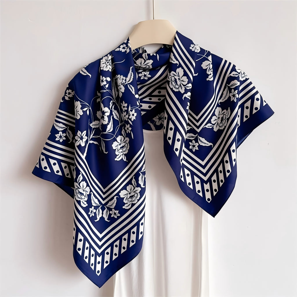 Anna-Kaci Vintage Floral Print Satin Square Scarf 35 x 35 Inches Head Scarf for Women