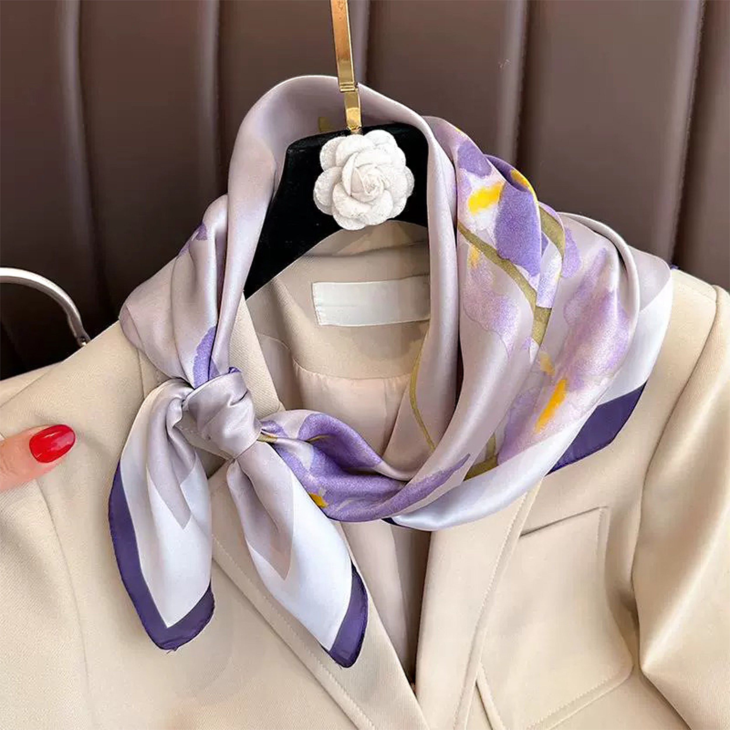 Anna-Kaci Women's Square Satin Neck Scarf 27.5 Inch Floral Print Hair Head Neck Bandana Fashion Scarf