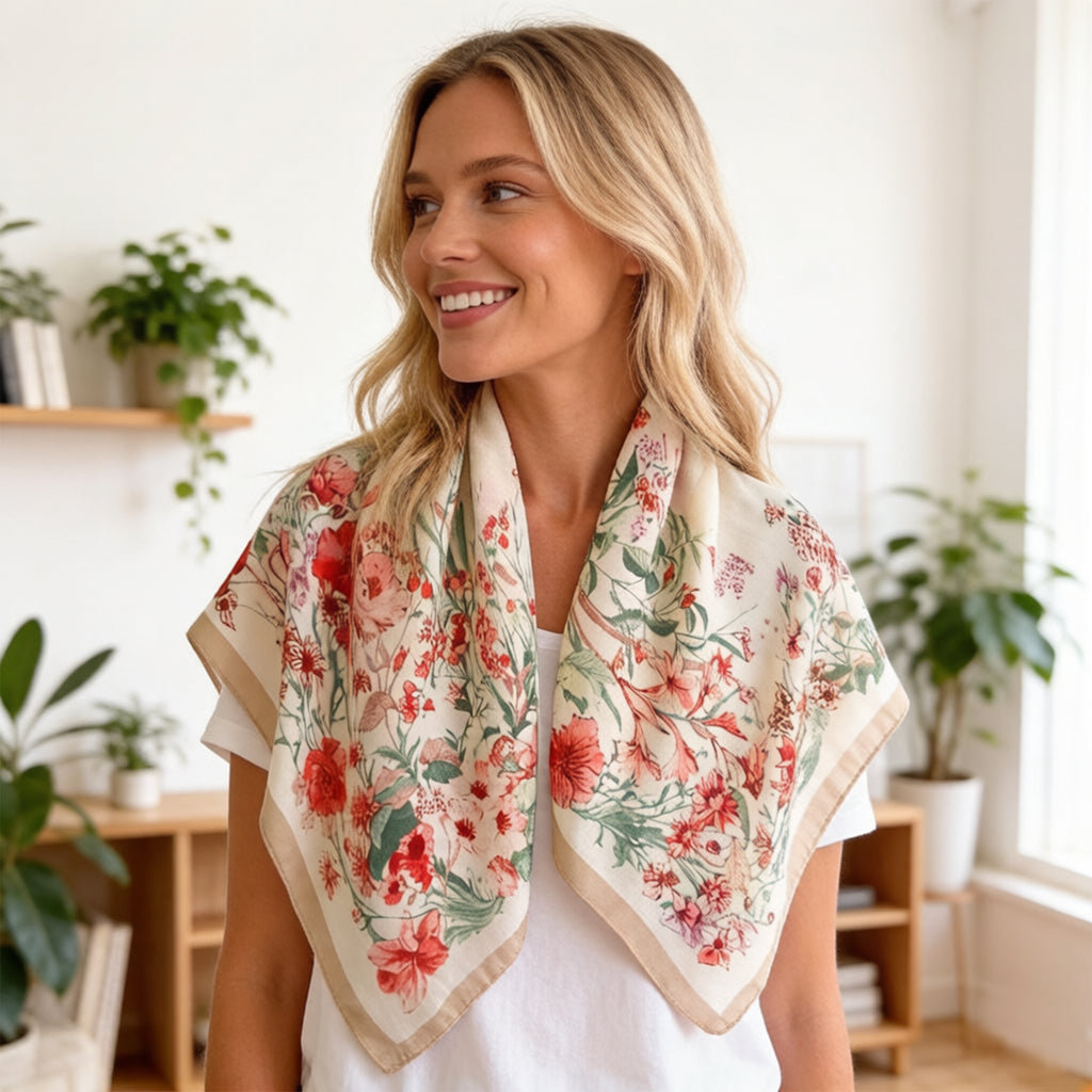 Anna-Kaci Women's 35 Inch Large Floral Square Scarf Lightweight Fashion Shawl Wrap Neck Hair Scarf