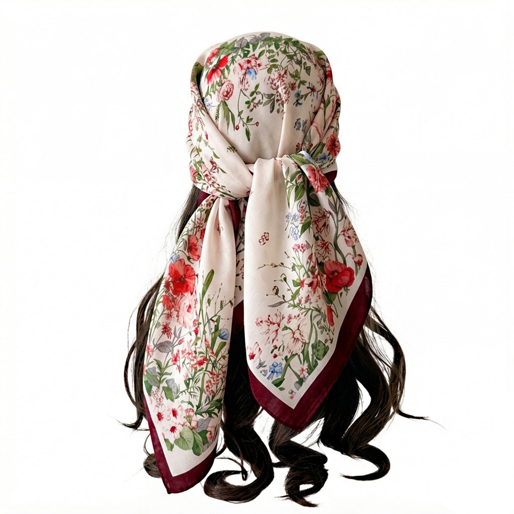 Anna-Kaci Women's 35 Inch Large Floral Square Scarf Lightweight Fashion Shawl Wrap Neck Hair Scarf