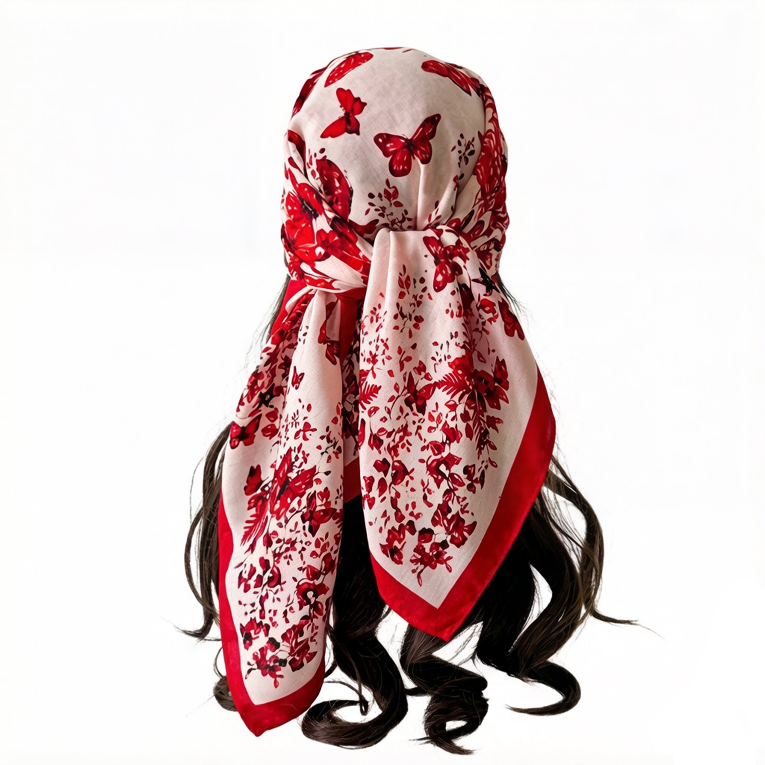 Anna-Kaci Women's 35 Inch Butterfly Floral Square Scarf Lightweight Fashion Shawl Wrap Hair Scarf