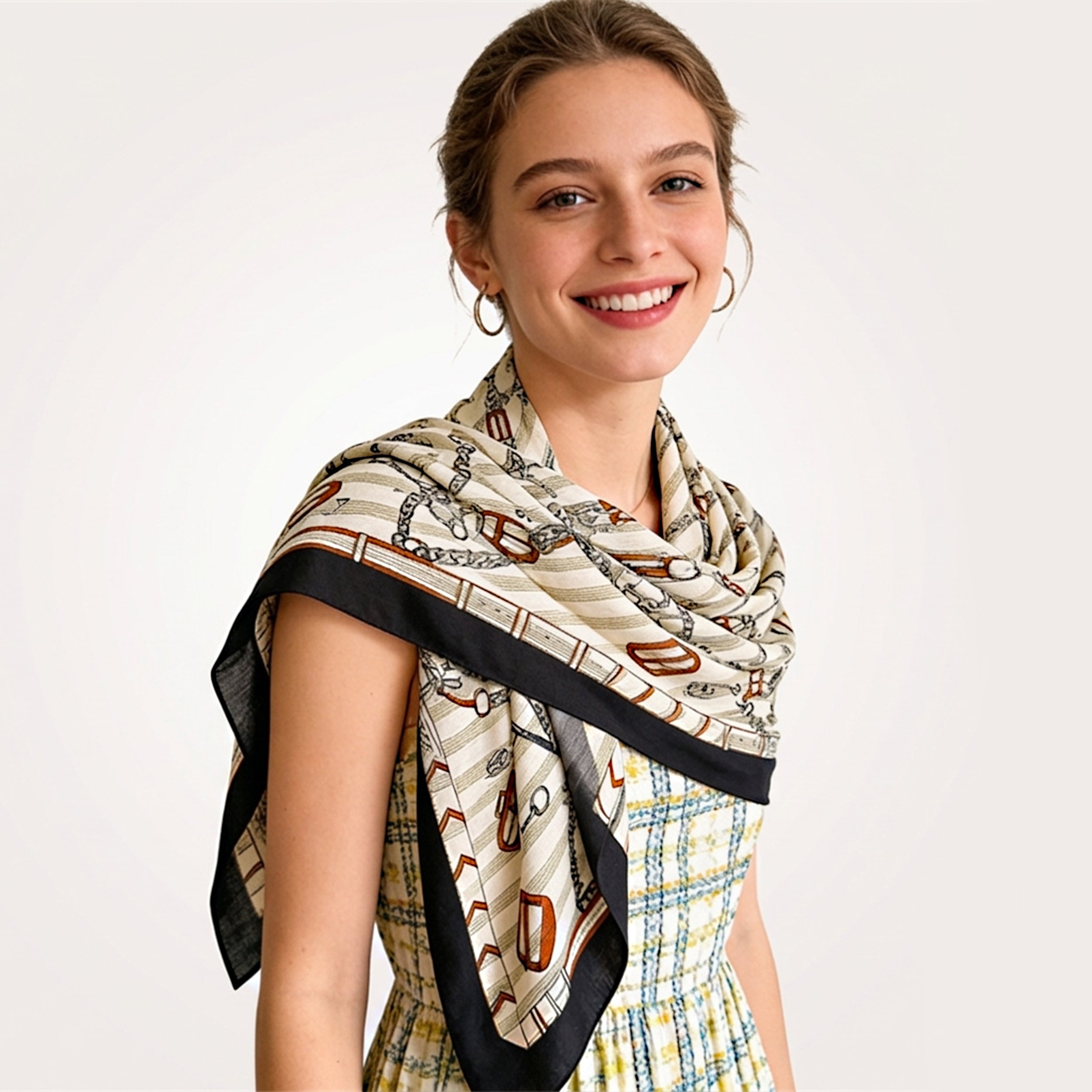 Anna-Kaci Women's Large Equestrian Square Scarf 35 Inch Lightweight Fashion Neck Hair Shawl Wrap