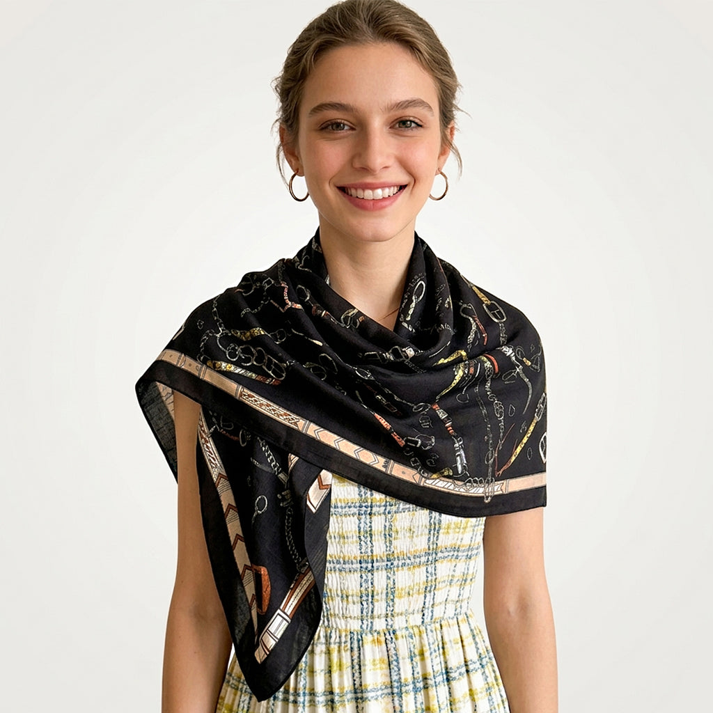 Anna-Kaci Women's Large Equestrian Square Scarf 35 Inch Lightweight Fashion Neck Hair Shawl Wrap