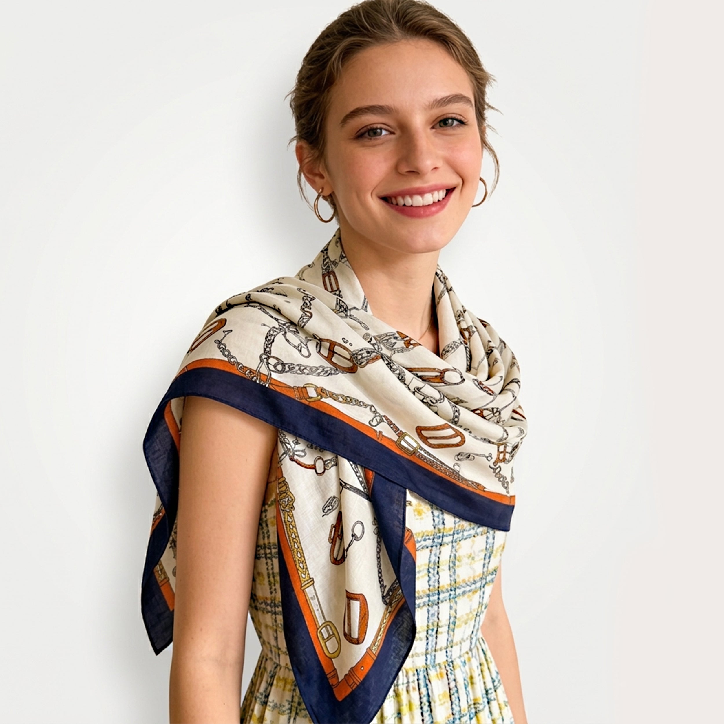Anna-Kaci Women's Large Equestrian Square Scarf 35 Inch Lightweight Fashion Neck Hair Shawl Wrap