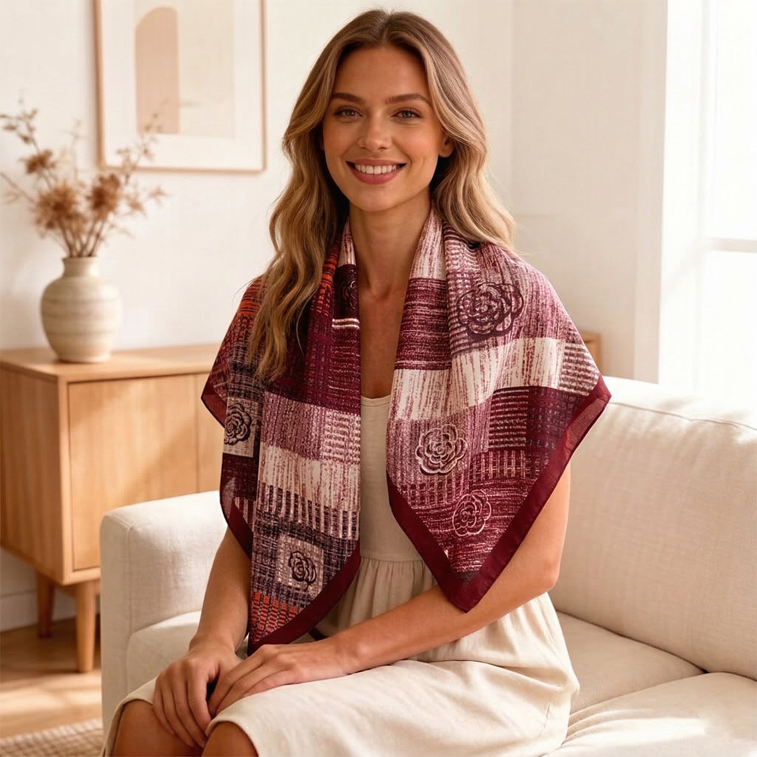 Anna-Kaci Women's Large Abstract Square Scarf 35 Inch Lightweight Fashion Neck Hair Shawl Wrap