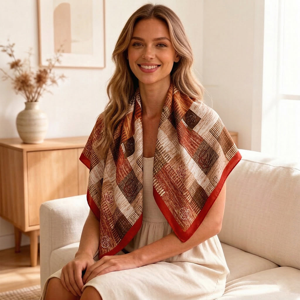 Anna-Kaci Women's Large Abstract Square Scarf 35 Inch Lightweight Fashion Neck Hair Shawl Wrap