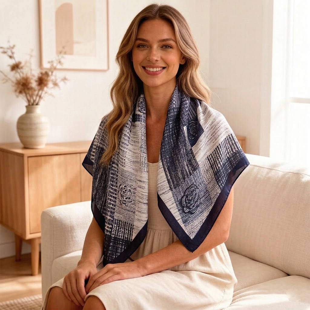 Anna-Kaci Women's Large Abstract Square Scarf 35 Inch Lightweight Fashion Neck Hair Shawl Wrap