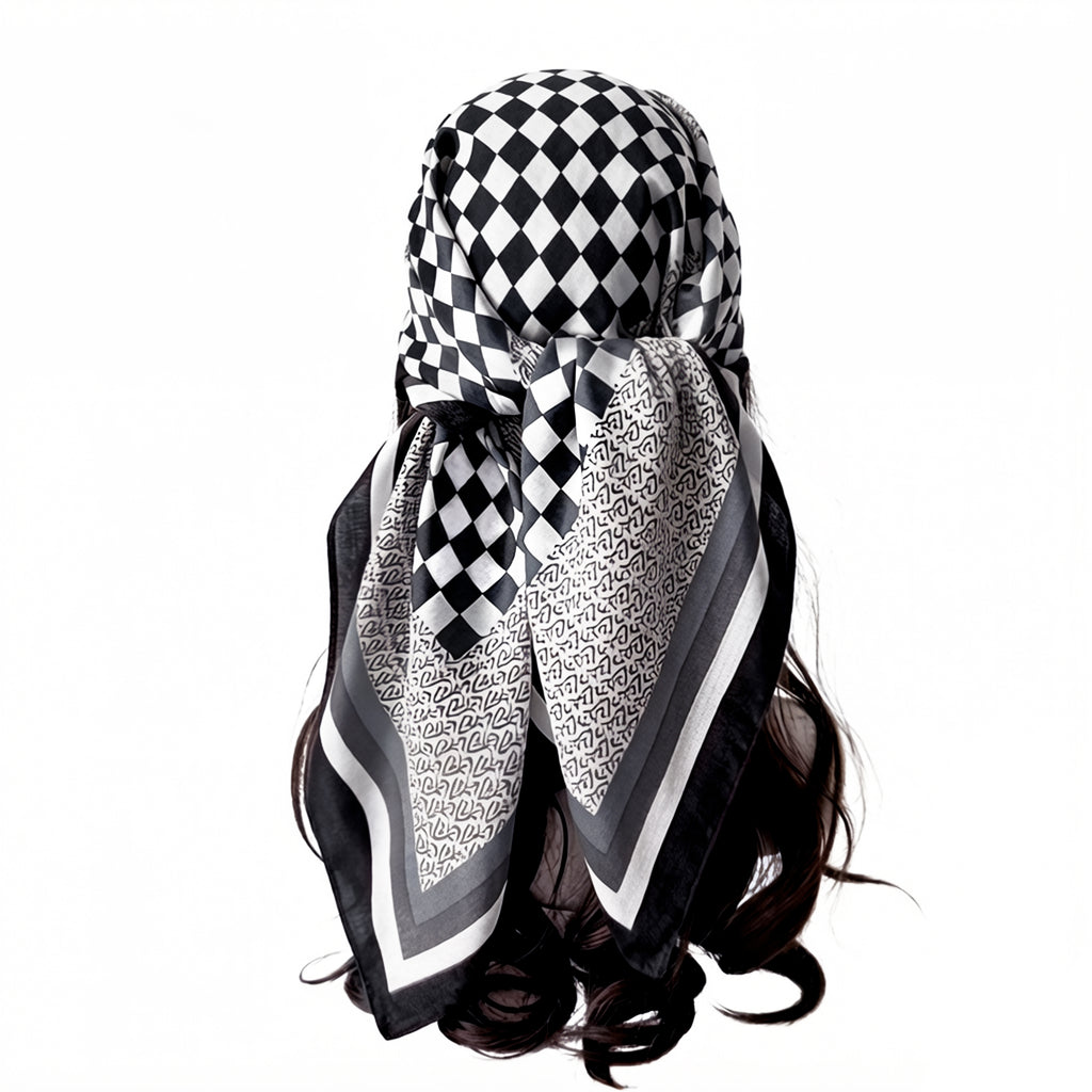 Anna-Kaci Women's Checkered Large Square Scarf Lightweight Head Neck Hair Wrap 35 Inch