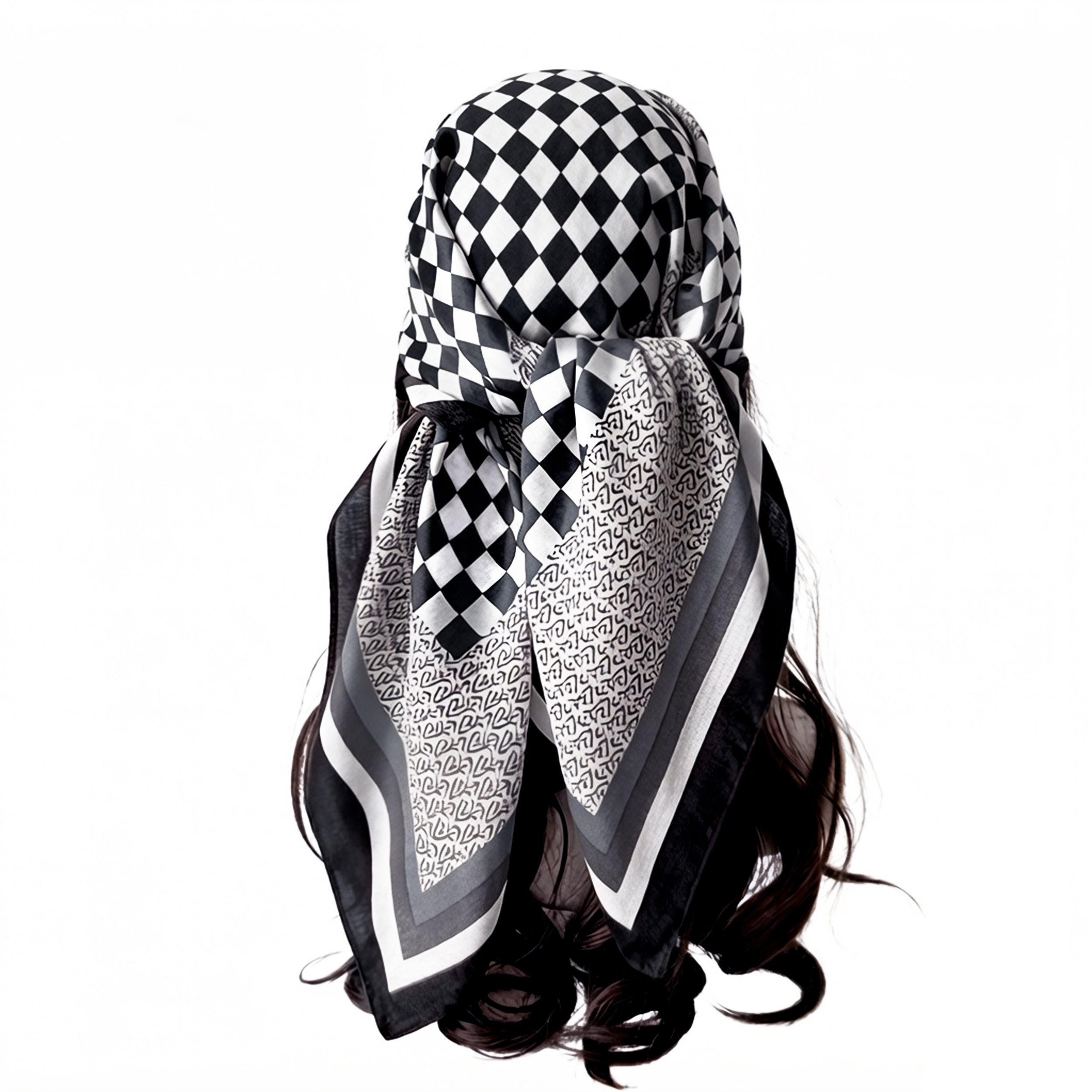 Anna-Kaci Women's Checkered Large Square Scarf Lightweight Head Neck Hair Wrap 35 Inch