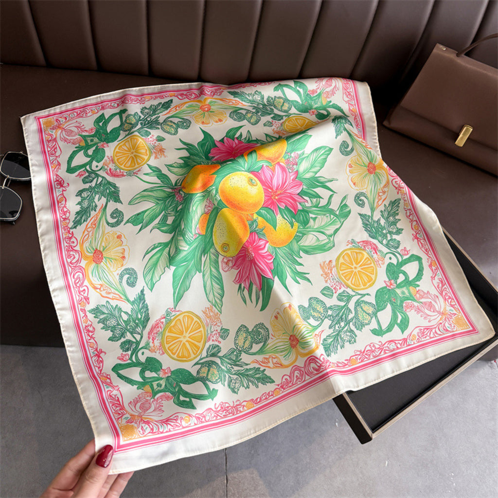 Anna-Kaci Square Satin Scarf Floral Lemon Print Lightweight Hair Neck Accessory