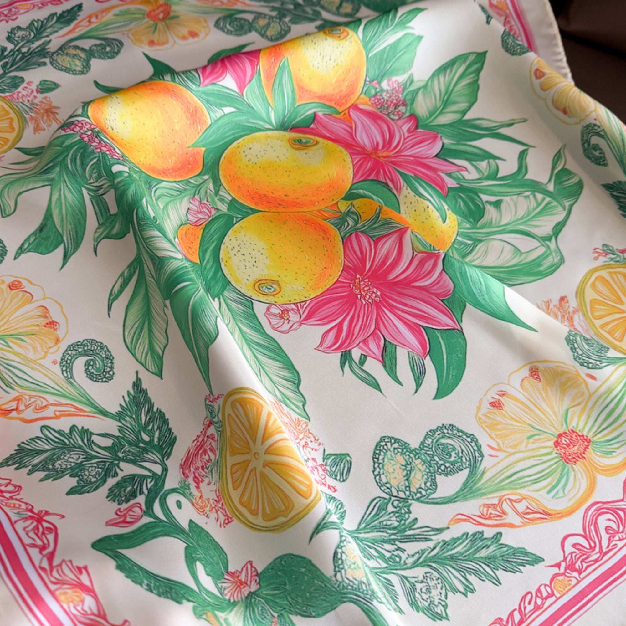 Anna-Kaci Square Satin Scarf Floral Lemon Print Lightweight Hair Neck Accessory