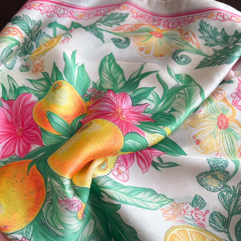 Anna-Kaci Square Satin Scarf Floral Lemon Print Lightweight Hair Neck Accessory