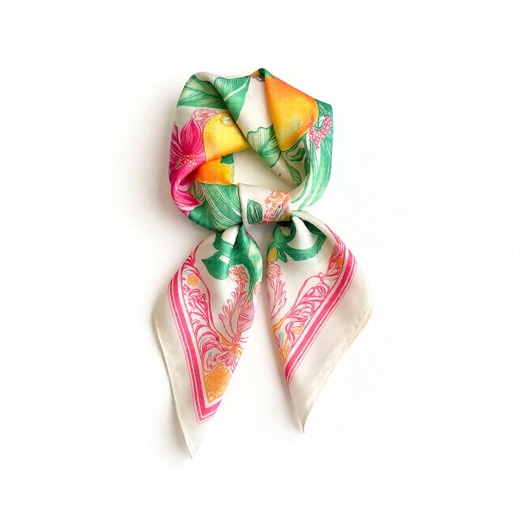 Anna-Kaci Square Satin Scarf Floral Lemon Print Lightweight Hair Neck Accessory