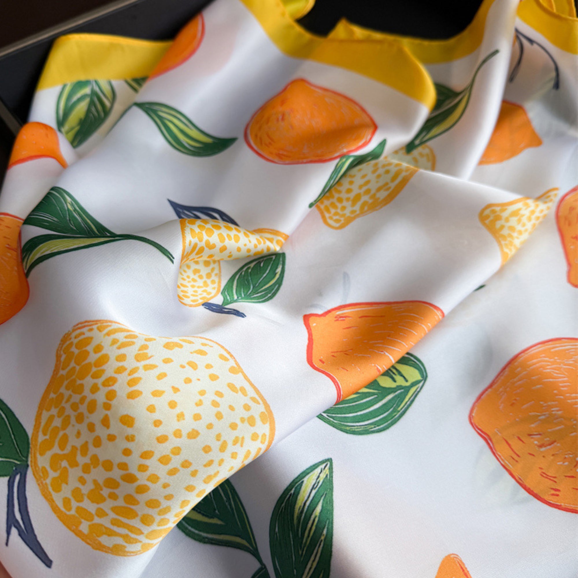 Anna-Kaci Square Satin Scarf Floral Lemon Print Lightweight Hair Neck Accessory