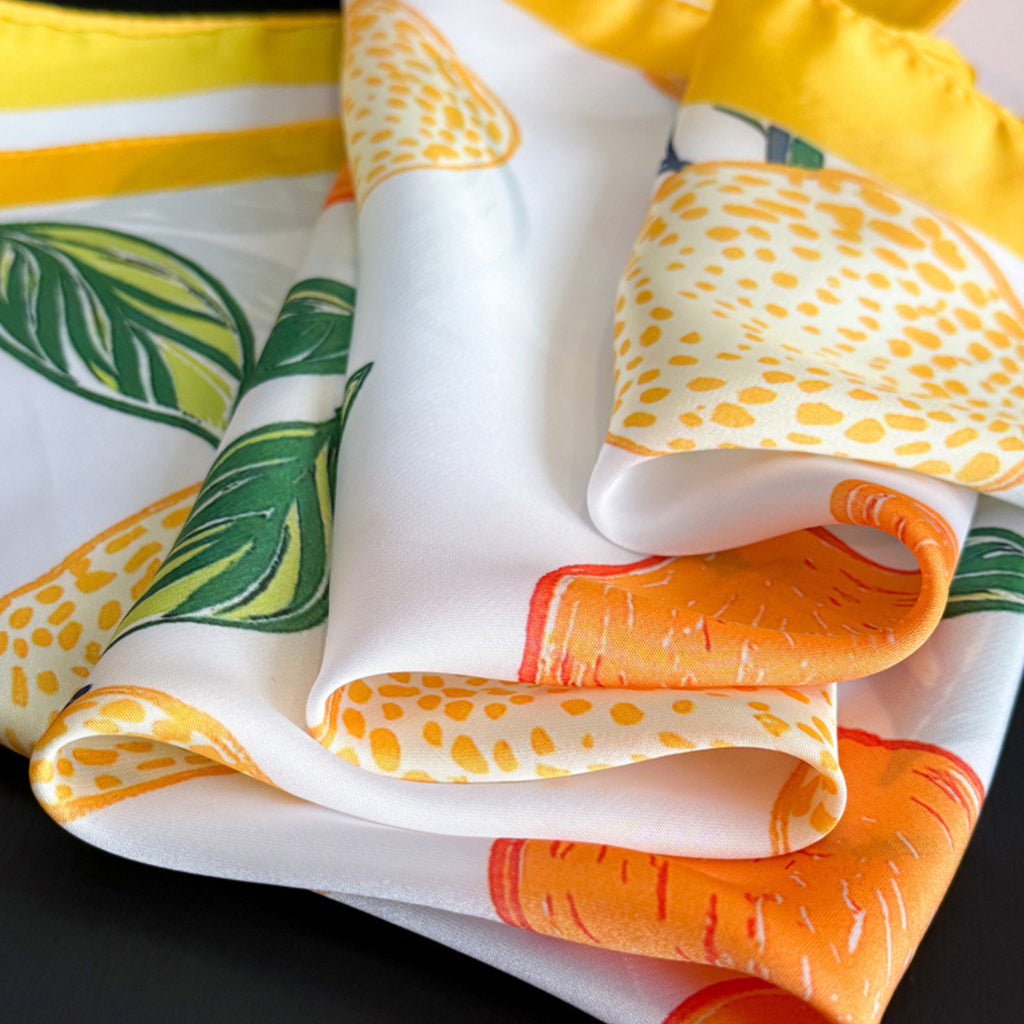 Anna-Kaci Square Satin Scarf Floral Lemon Print Lightweight Hair Neck Accessory