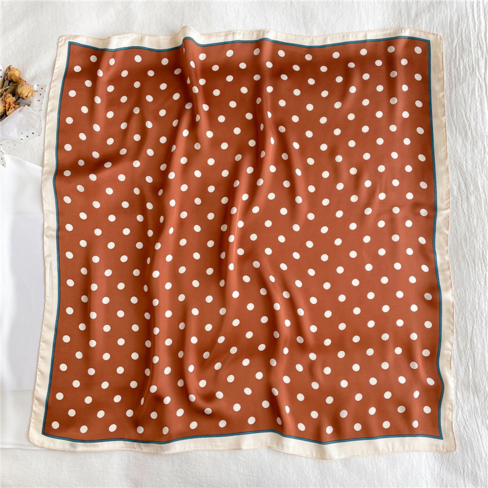 Anna-Kaci Polka Dot Square Satin Scarf Lightweight Hair Neck Fashion Accessory