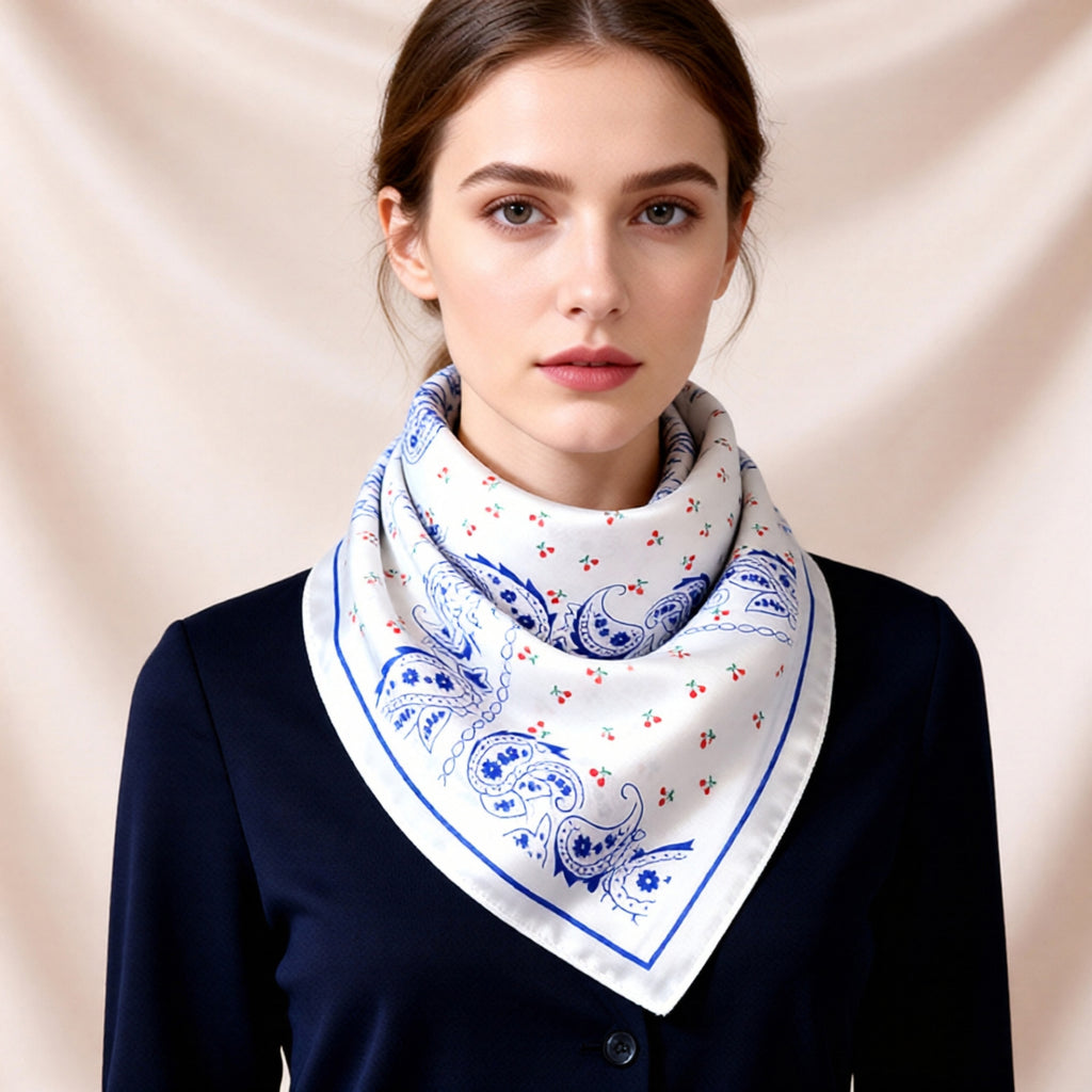 Anna-Kaci Paisley Cherry Print Square Satin Scarf Lightweight Hair Neck Accessory