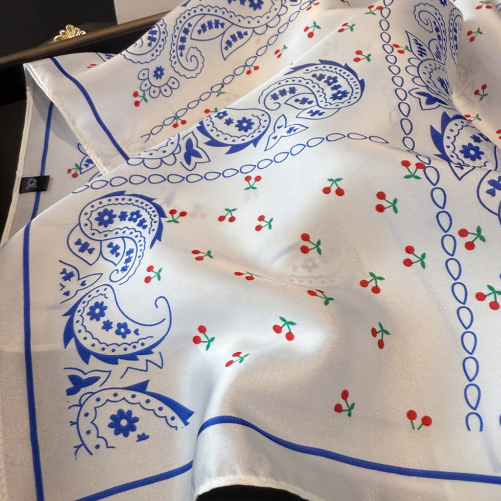 Anna-Kaci Paisley Cherry Print Square Satin Scarf Lightweight Hair Neck Accessory