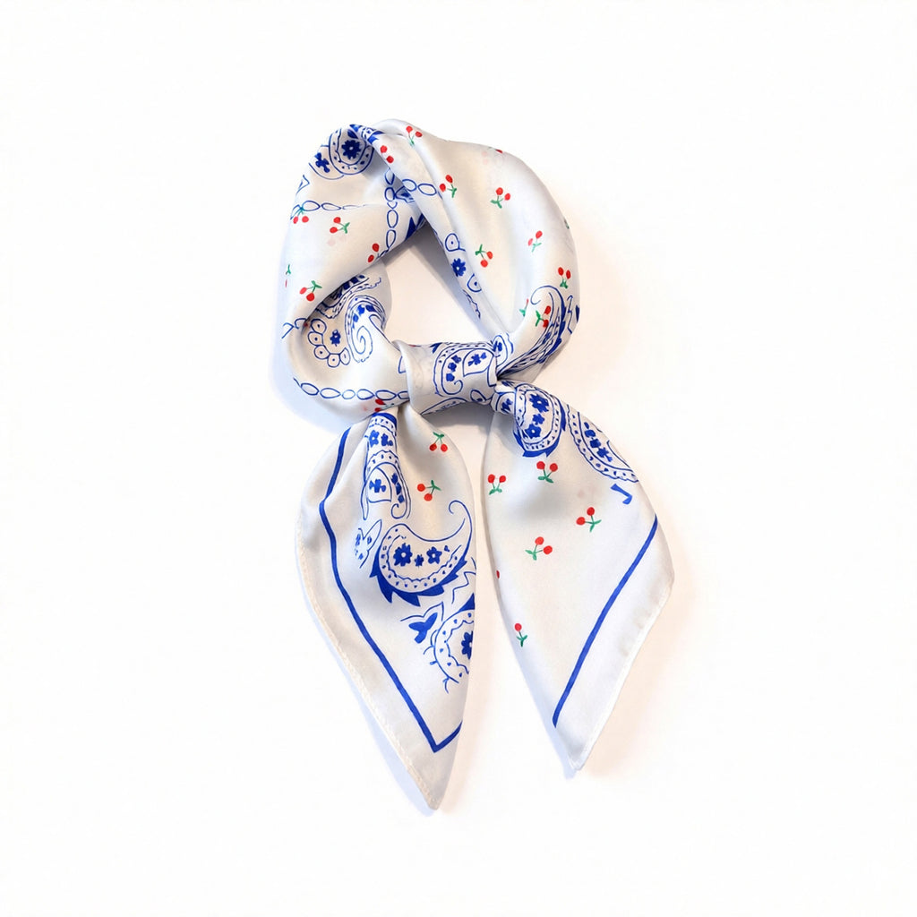 Anna-Kaci Paisley Cherry Print Square Satin Scarf Lightweight Hair Neck Accessory