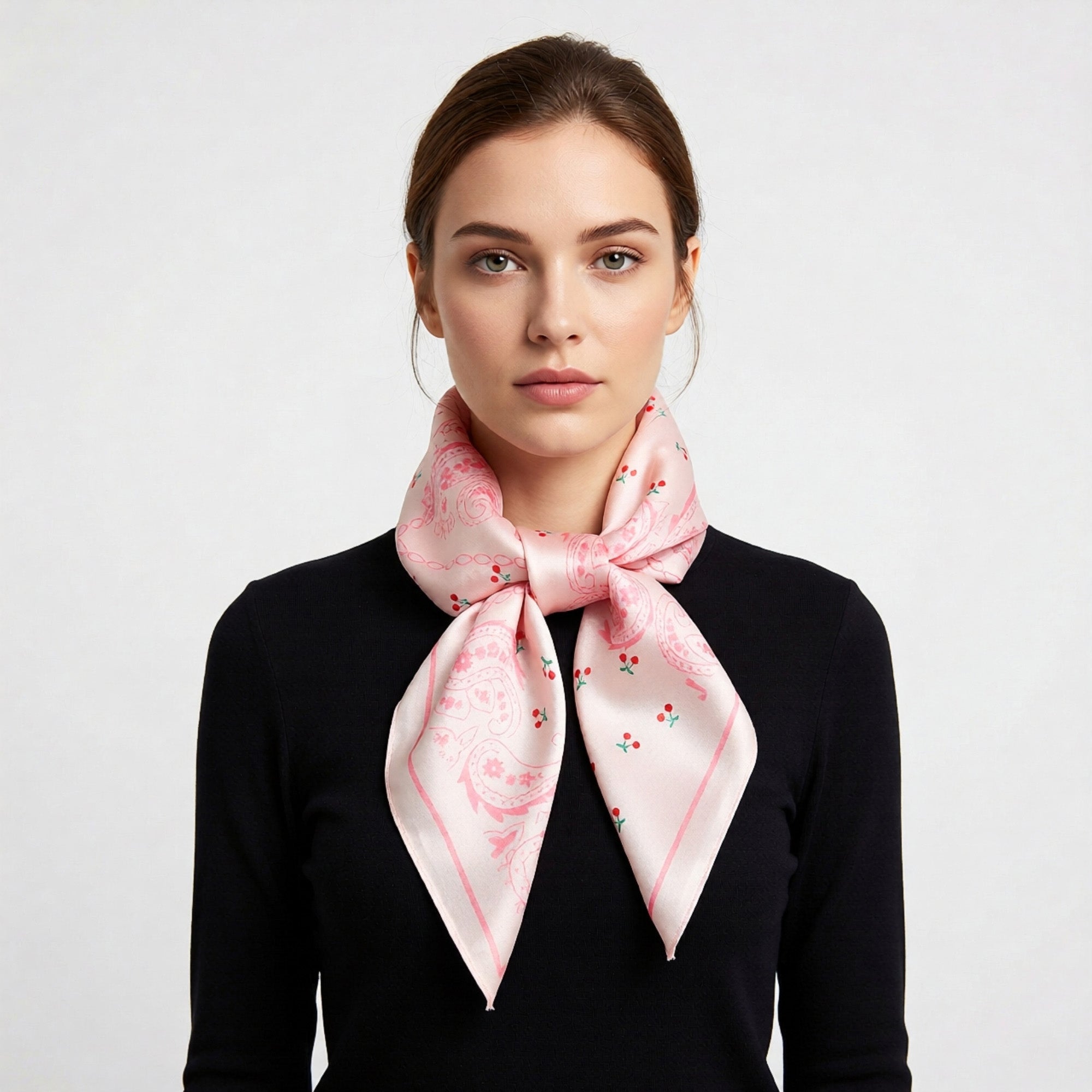 Anna-Kaci Paisley Cherry Print Square Satin Scarf Lightweight Hair Neck Accessory