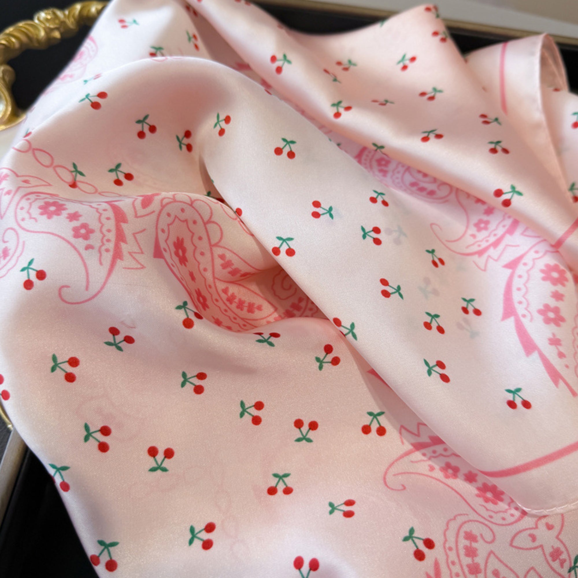 Anna-Kaci Paisley Cherry Print Square Satin Scarf Lightweight Hair Neck Accessory