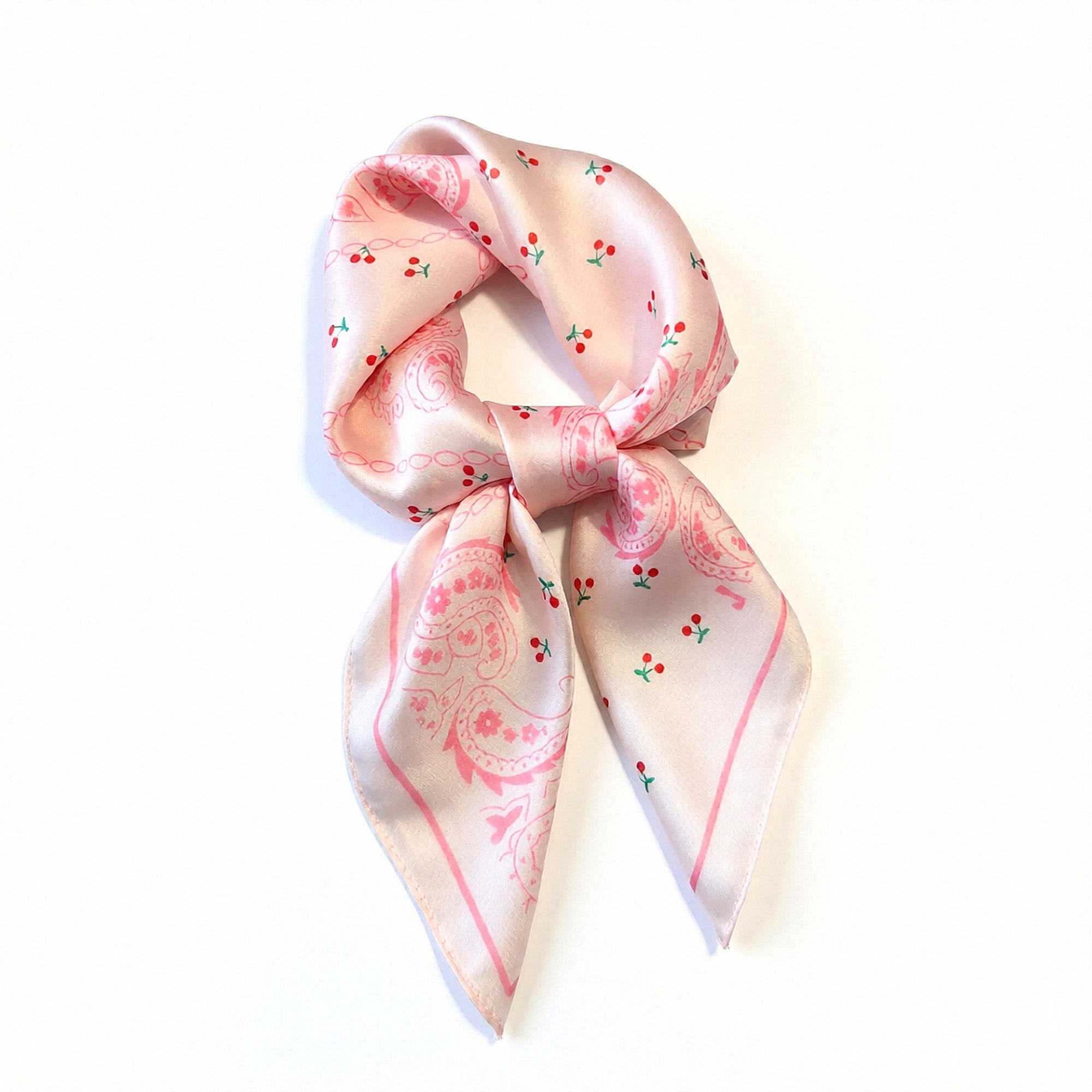 Anna-Kaci Paisley Cherry Print Square Satin Scarf Lightweight Hair Neck Accessory
