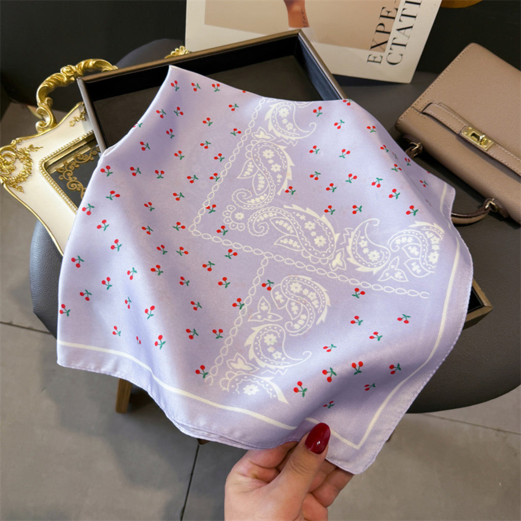 Anna-Kaci Paisley Cherry Print Square Satin Scarf Lightweight Hair Neck Accessory