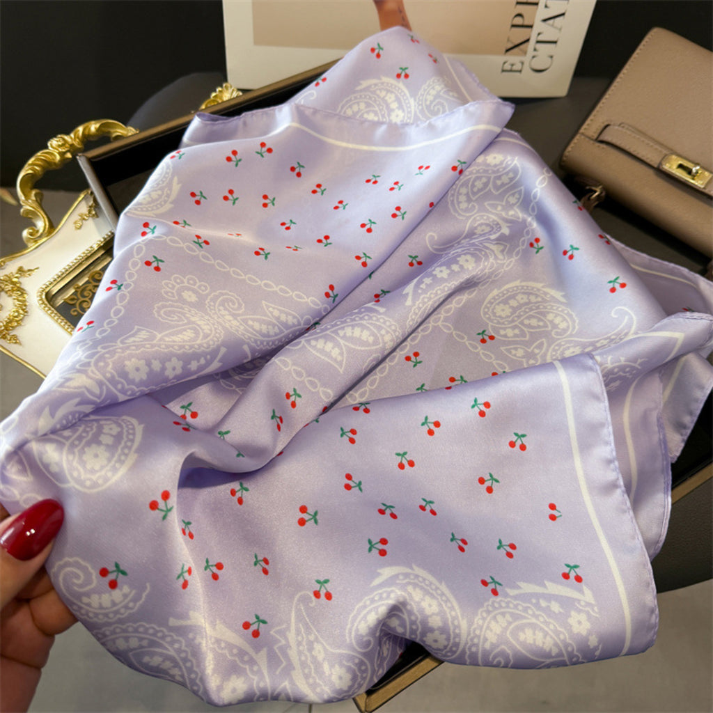 Anna-Kaci Paisley Cherry Print Square Satin Scarf Lightweight Hair Neck Accessory