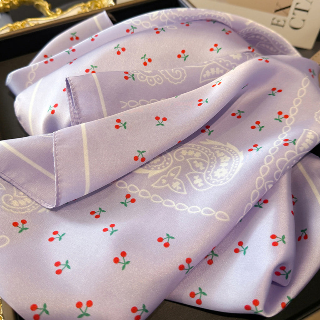 Anna-Kaci Paisley Cherry Print Square Satin Scarf Lightweight Hair Neck Accessory