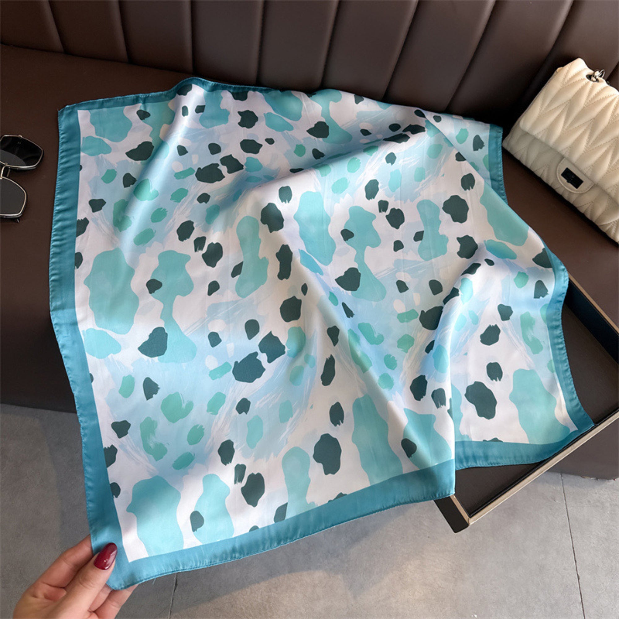 Anna-Kaci Abstract Print Square Satin Scarf Lightweight Hair Neck Accessory