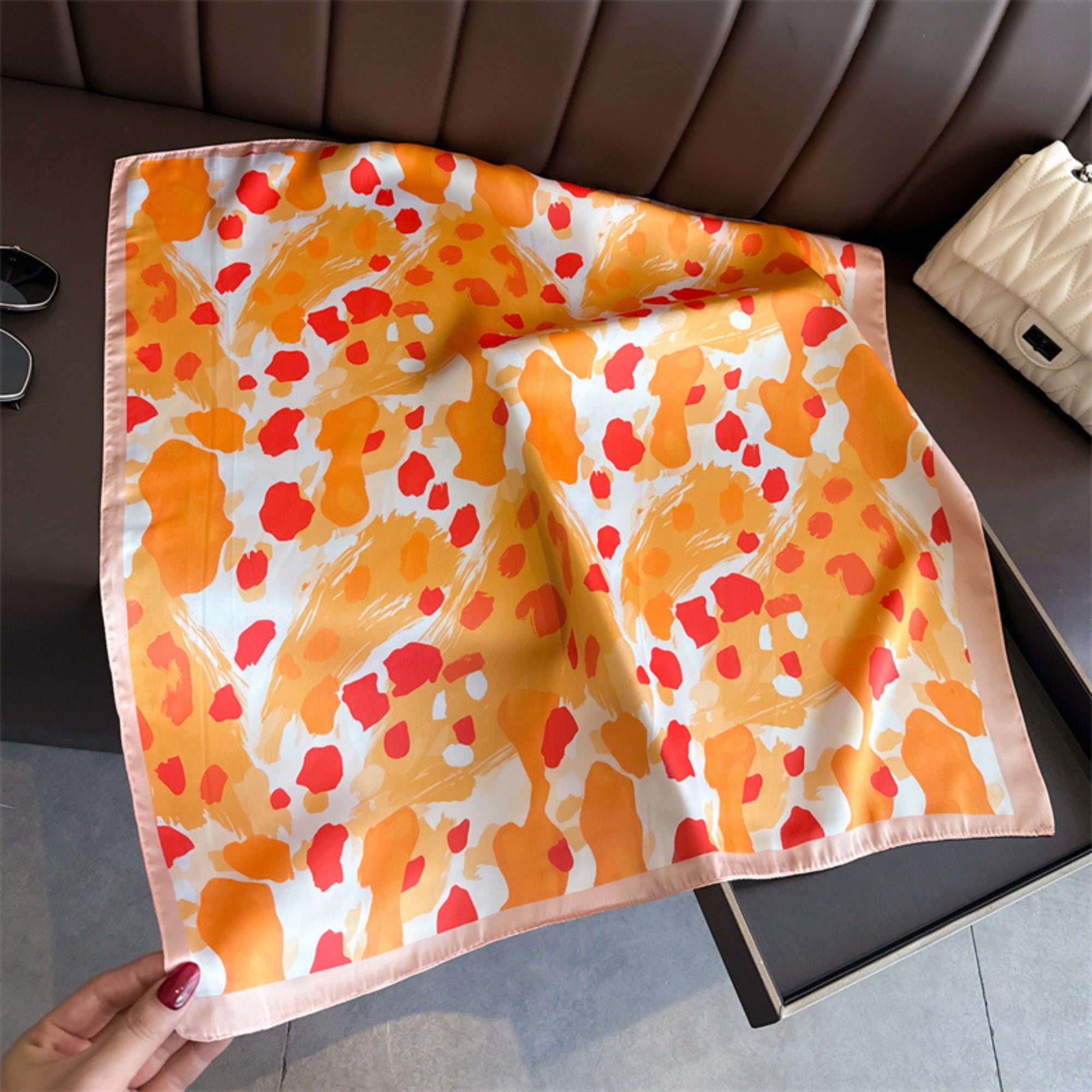 Anna-Kaci Abstract Print Square Satin Scarf Lightweight Hair Neck Accessory