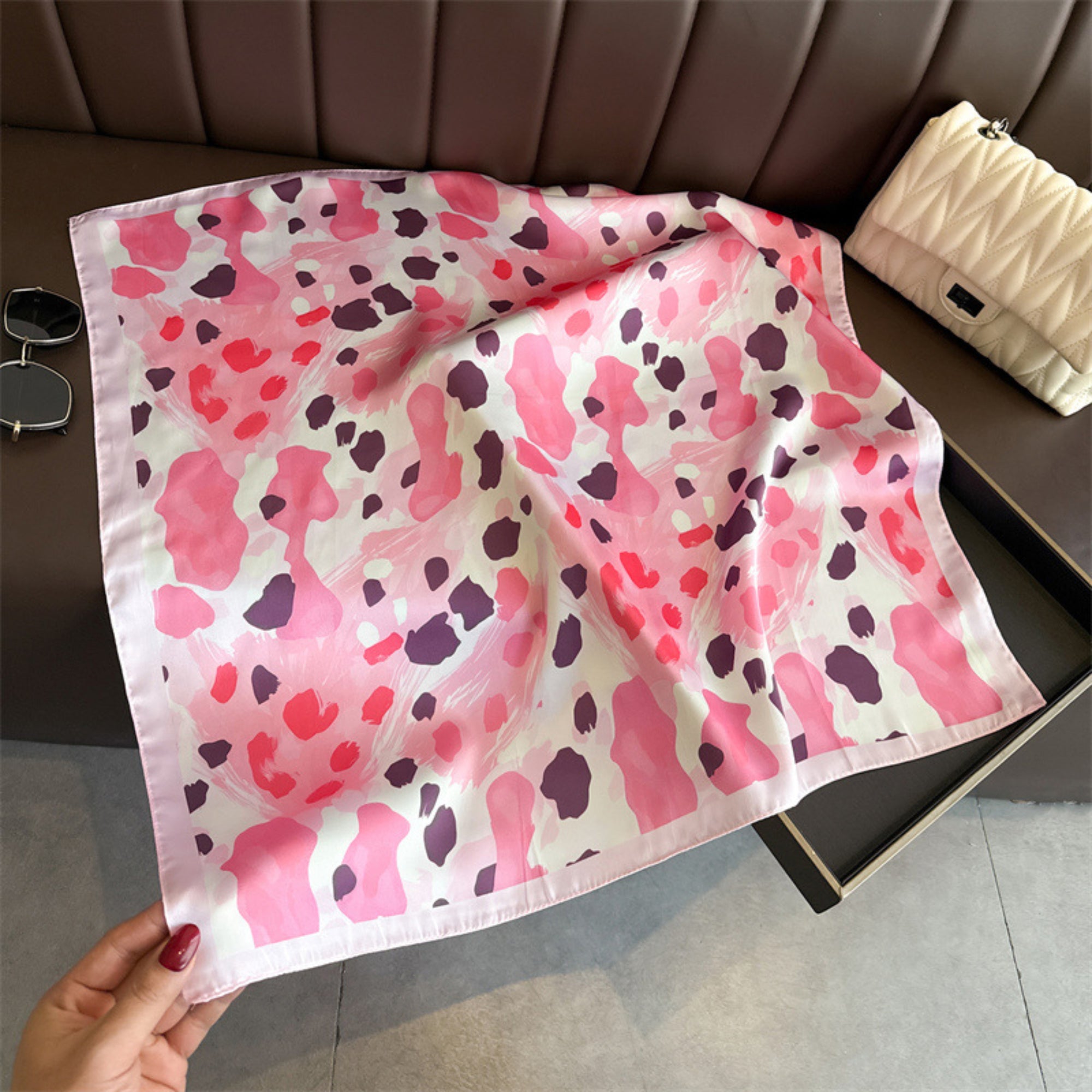 Anna-Kaci Abstract Print Square Satin Scarf Lightweight Hair Neck Accessory