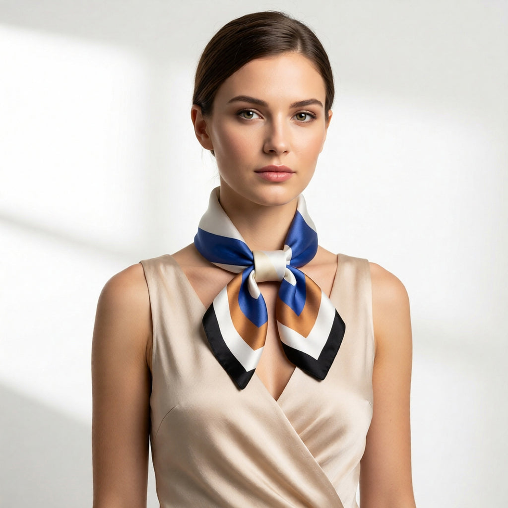 Anna-Kaci Geometric Color Block Square Satin Scarf Lightweight Hair Neck Accessory