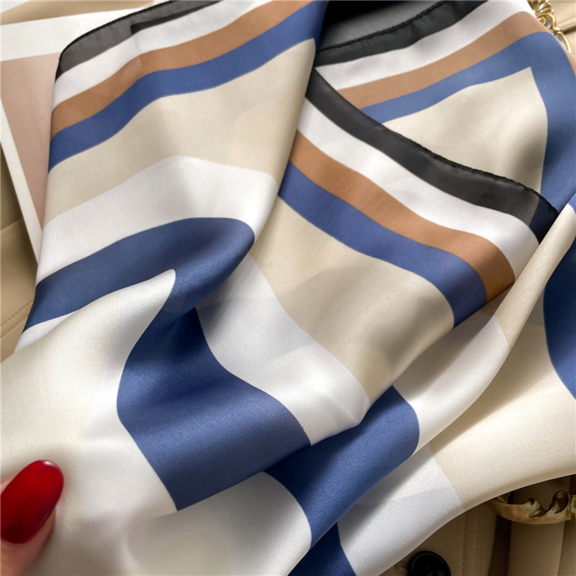 Anna-Kaci Geometric Color Block Square Satin Scarf Lightweight Hair Neck Accessory