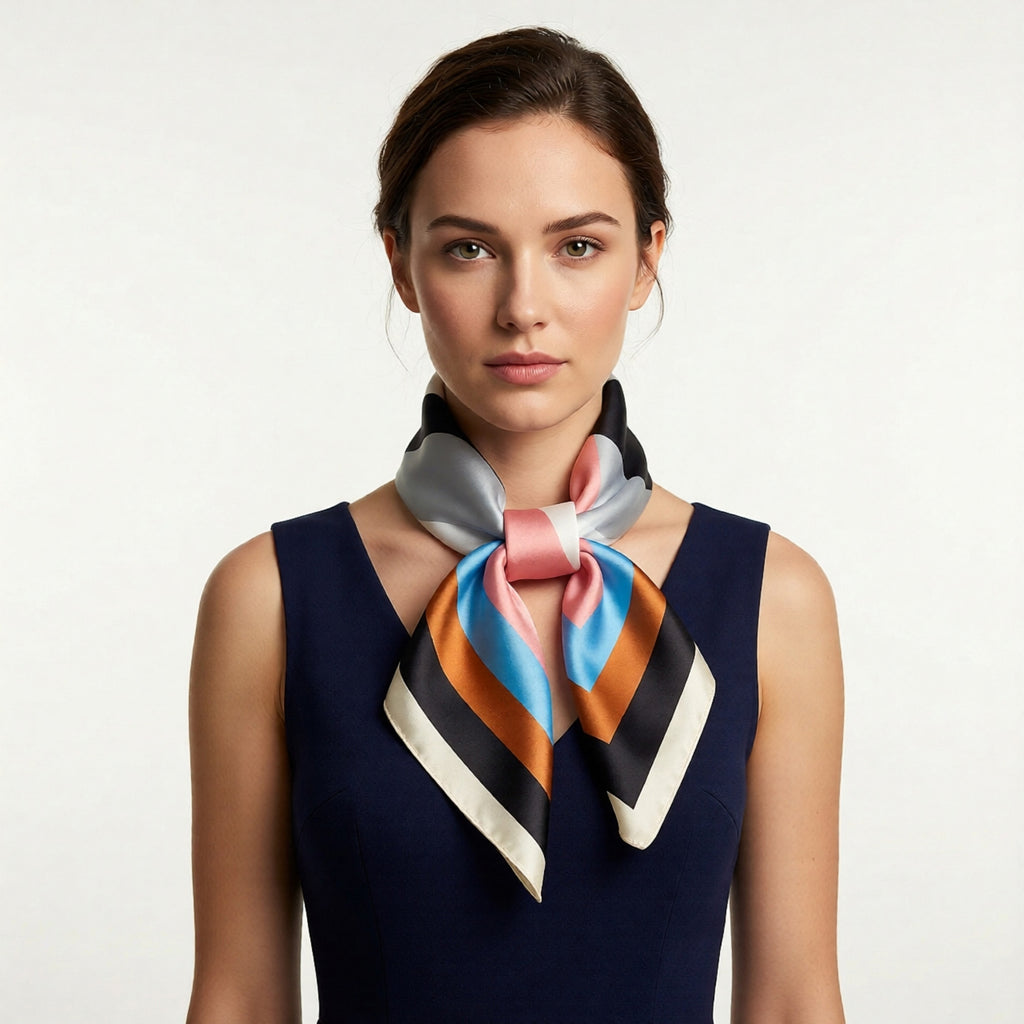 Anna-Kaci Geometric Color Block Square Satin Scarf Lightweight Hair Neck Accessory
