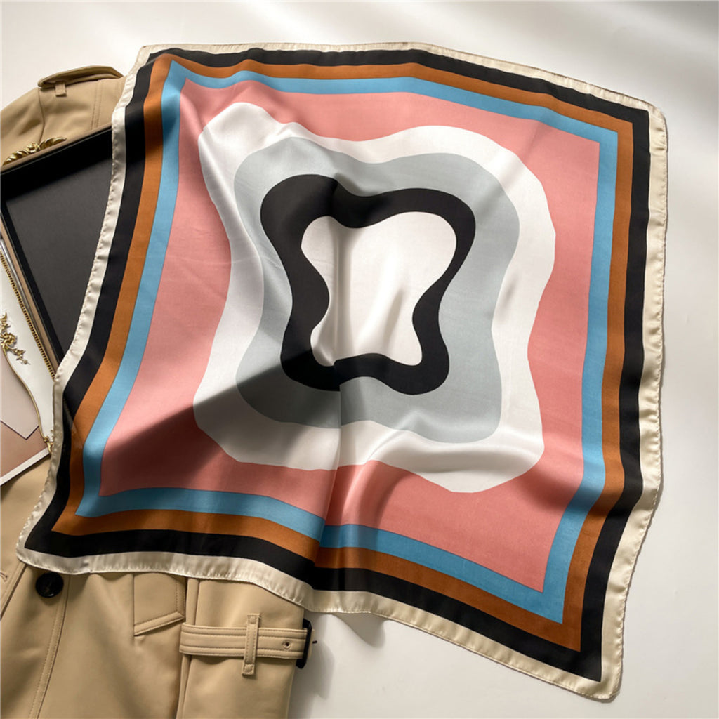 Anna-Kaci Geometric Color Block Square Satin Scarf Lightweight Hair Neck Accessory