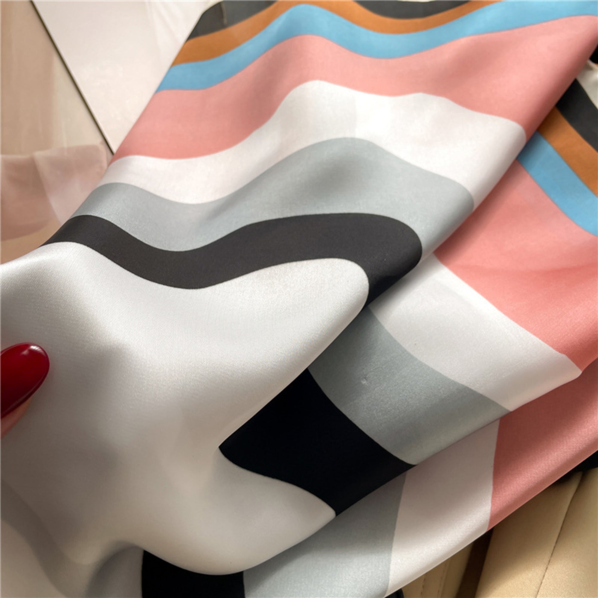 Anna-Kaci Geometric Color Block Square Satin Scarf Lightweight Hair Neck Accessory