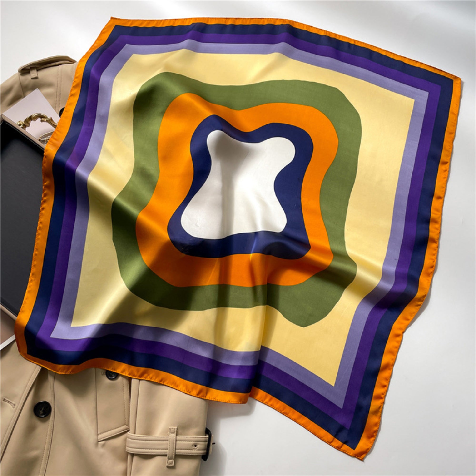 Anna-Kaci Geometric Color Block Square Satin Scarf Lightweight Hair Neck Accessory