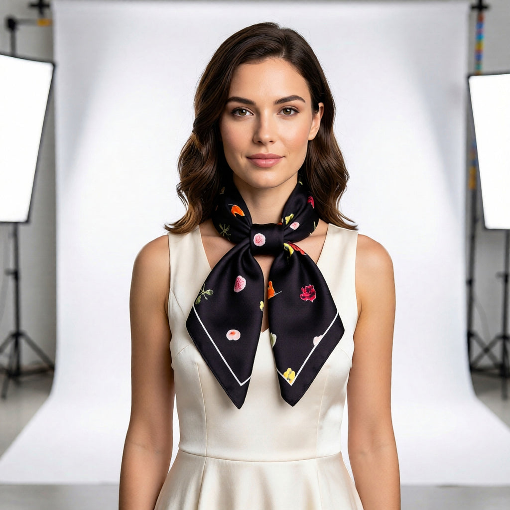 Anna-Kaci Floral Print Square Satin Scarf Lightweight Soft Hair Neck Accessory