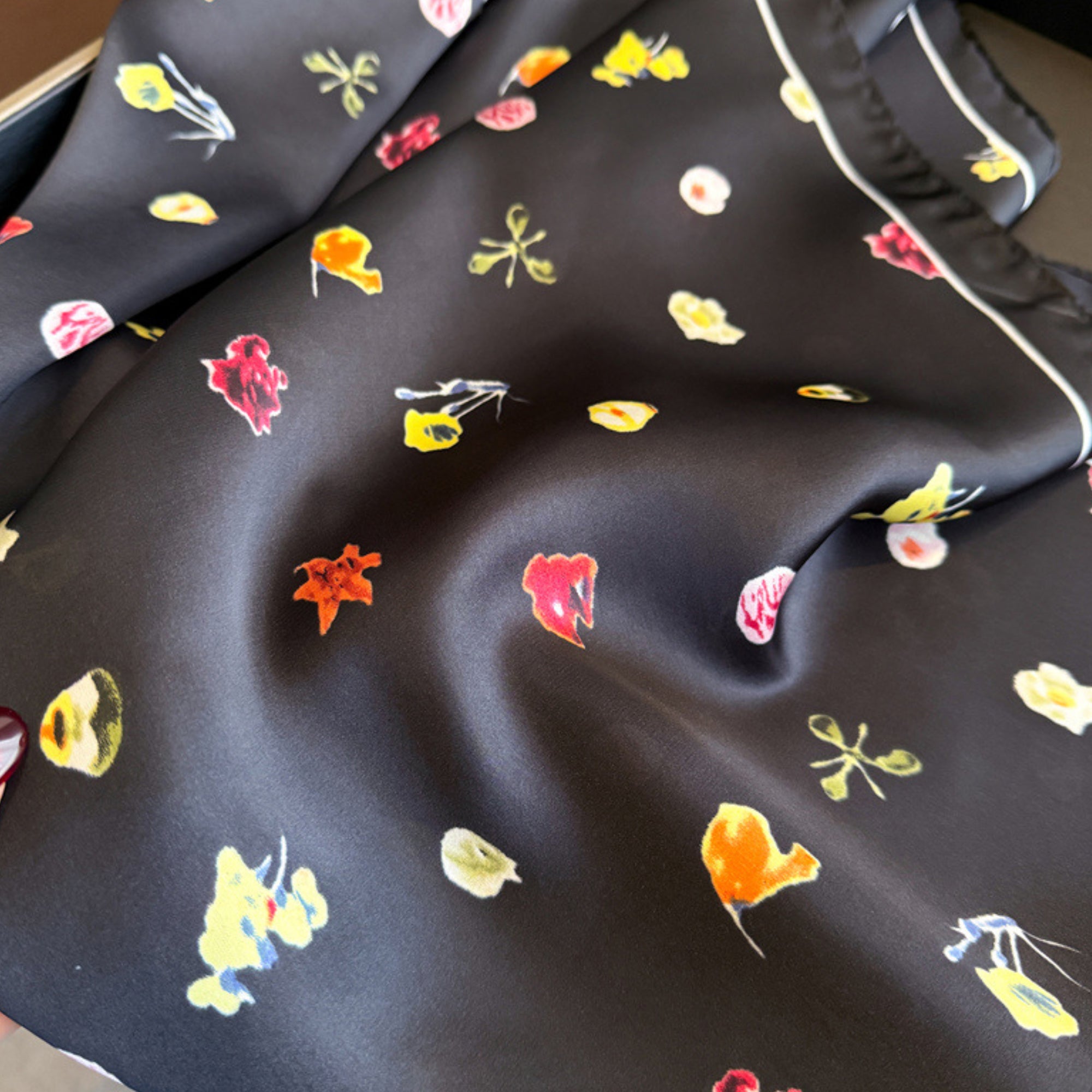 Anna-Kaci Floral Print Square Satin Scarf Lightweight Soft Hair Neck Accessory